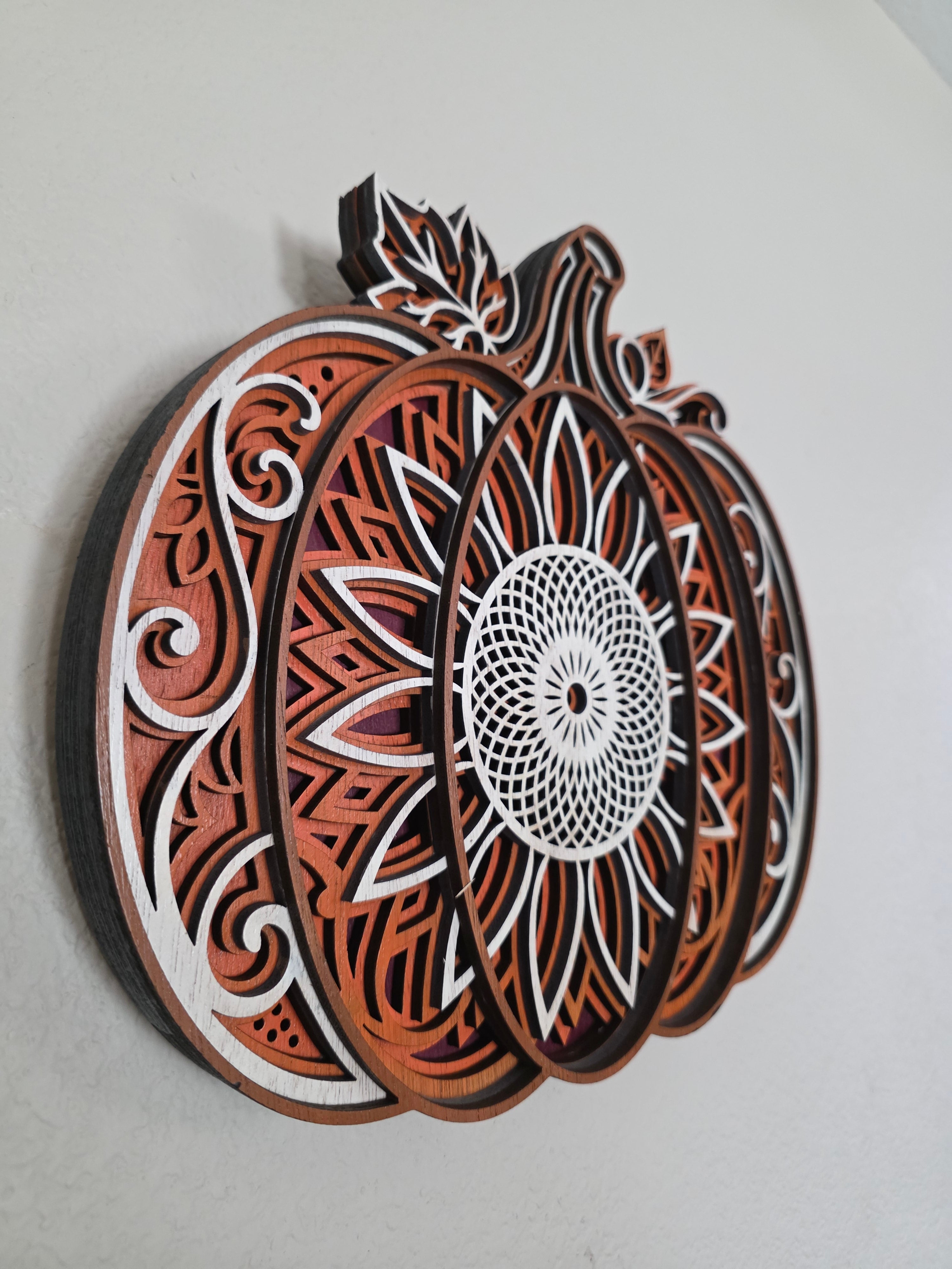 Mandala Pumpkin Layered Wood Wall Art – Fall Décor