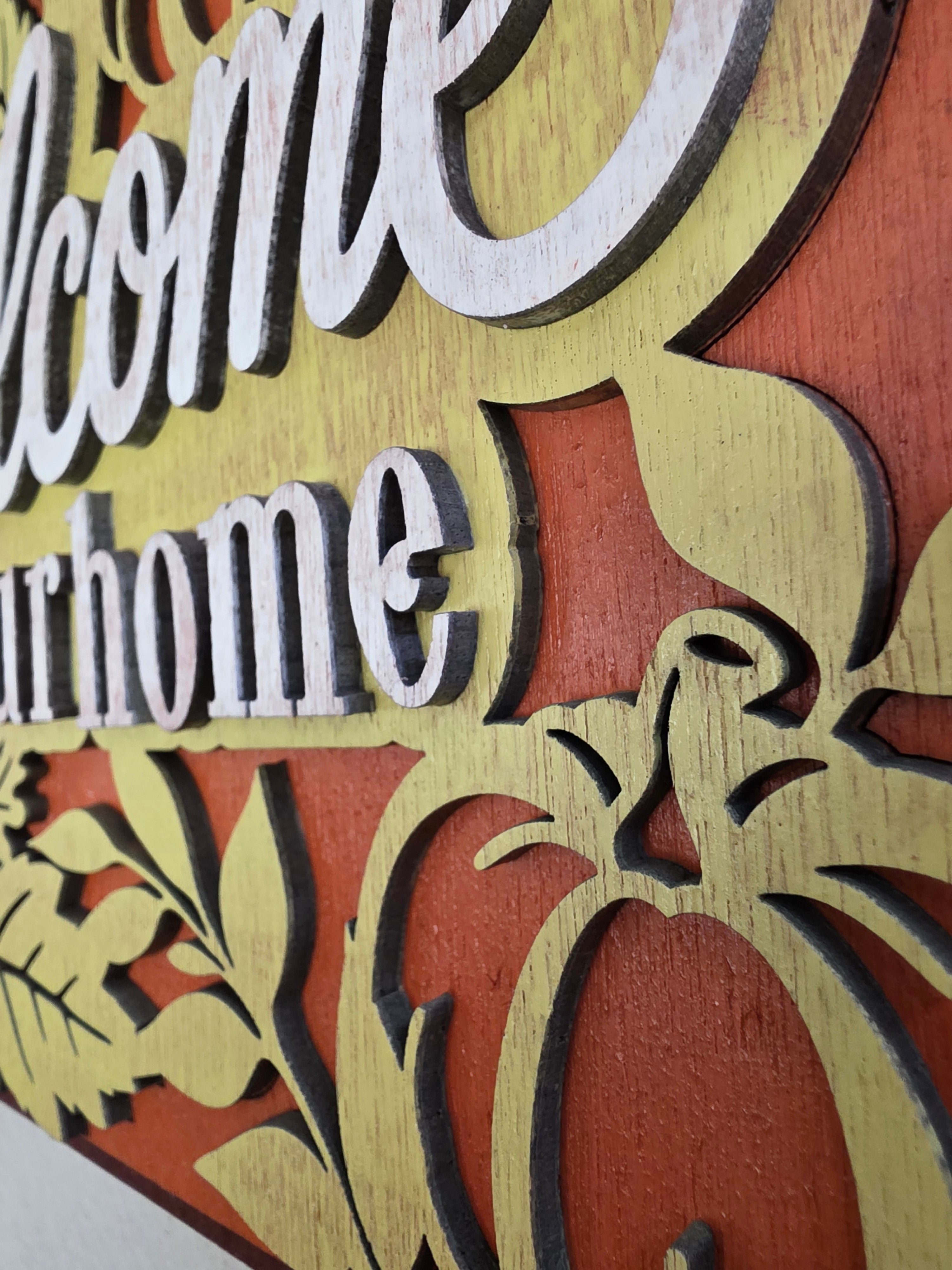 Welcome to Our Home Pumpkin Wood Sign – Fall Door Décor