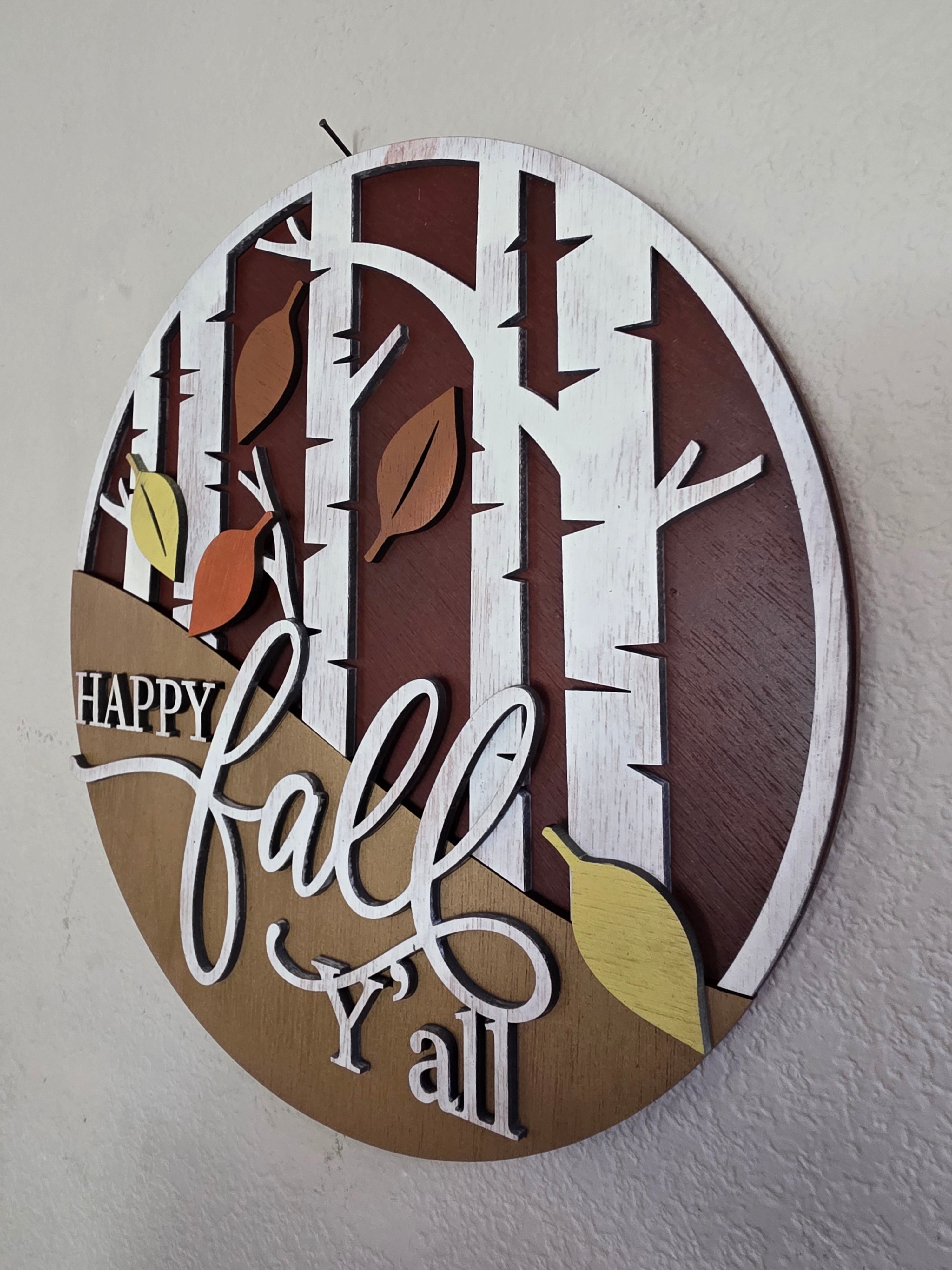 Happy Fall Y'all Birch Tree Wood Sign – Round Fall Décor