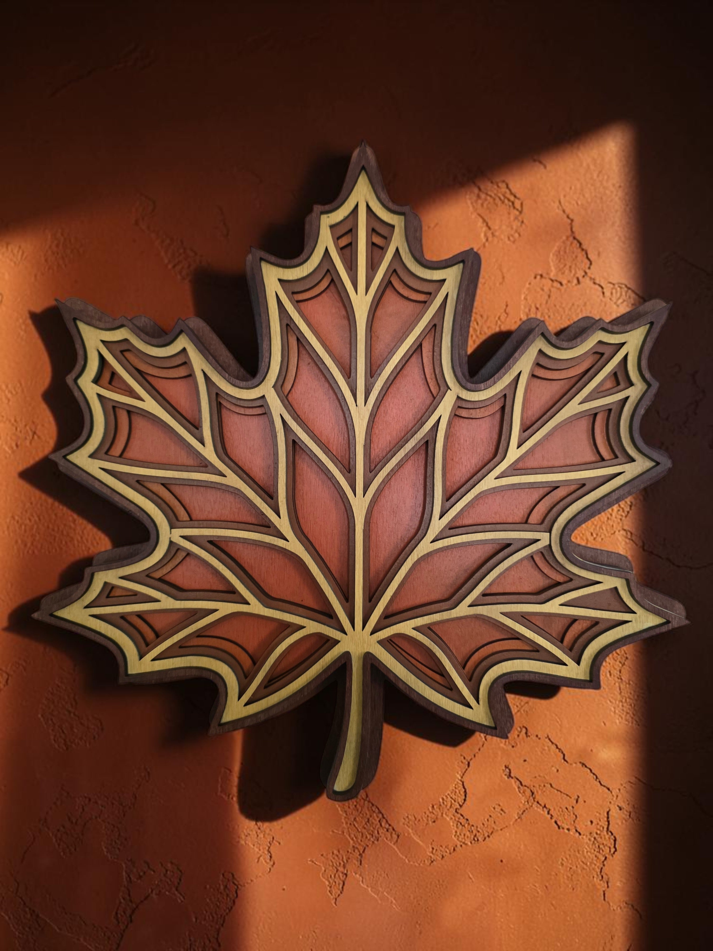 Sunburst Maple Leaf Mandala Layered Wood Wall Art – Fall Décor