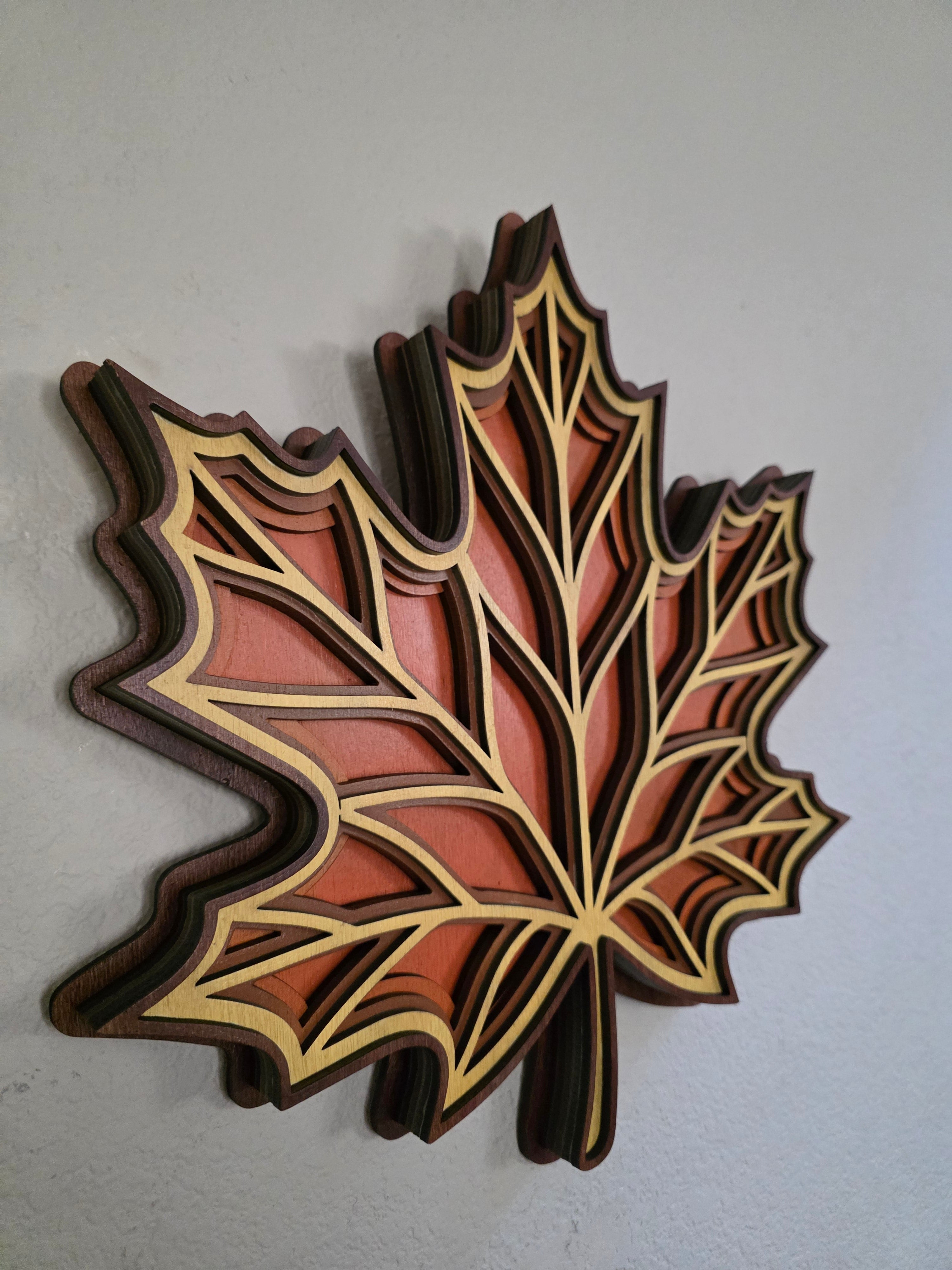 Sunburst Maple Leaf Mandala Layered Wood Wall Art – Fall Décor