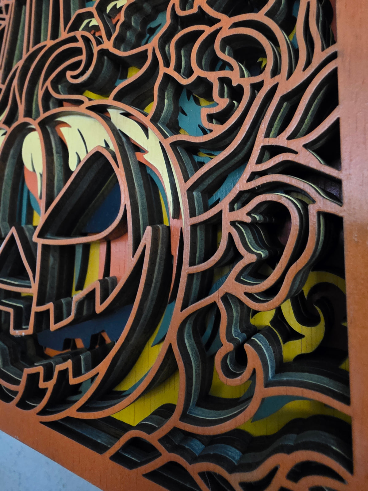Haunted House Jack-O'-Lantern Framed Layered Wood Wall Art – Halloween Décor