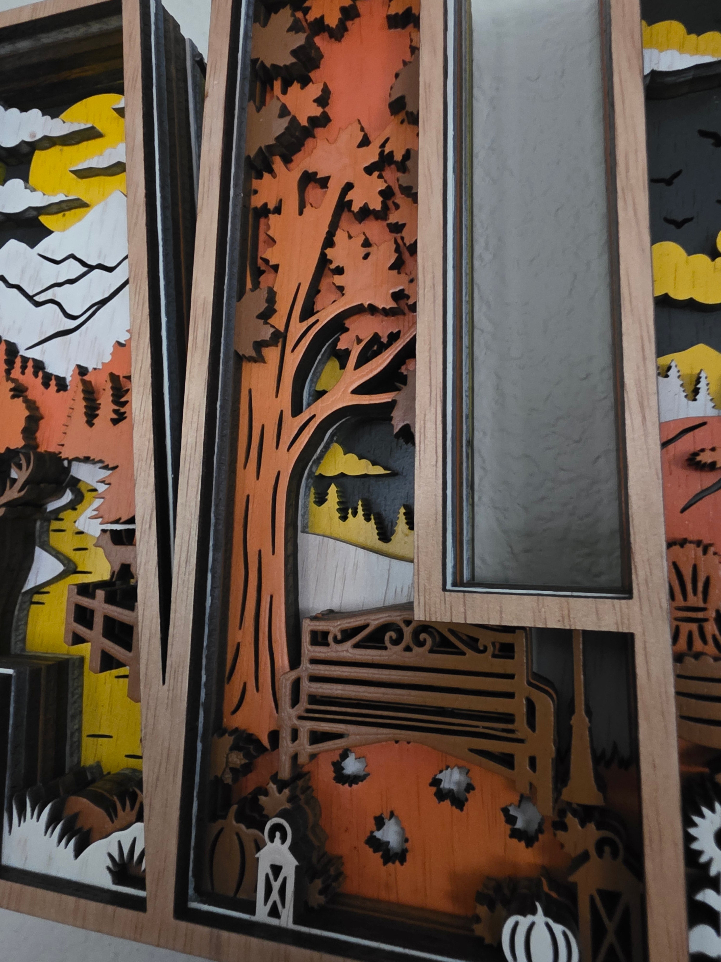 FALL Letters Layered Wood Shadow Box Wall Art – Autumn Scene Décor