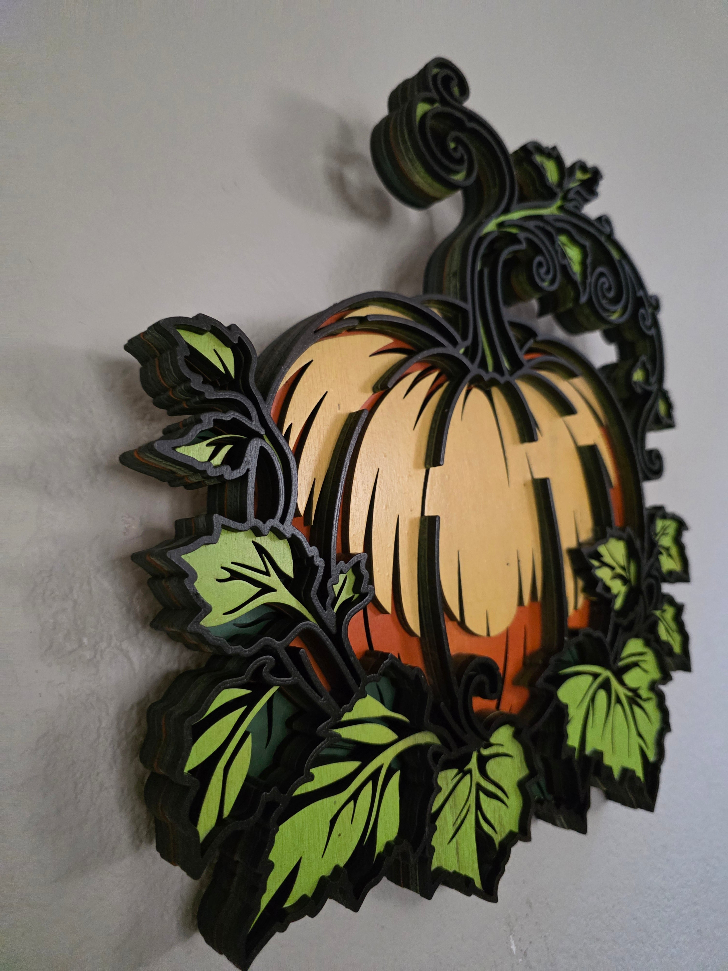 Pumpkin Vine Layered Wood Wall Art – Fall Harvest Décor