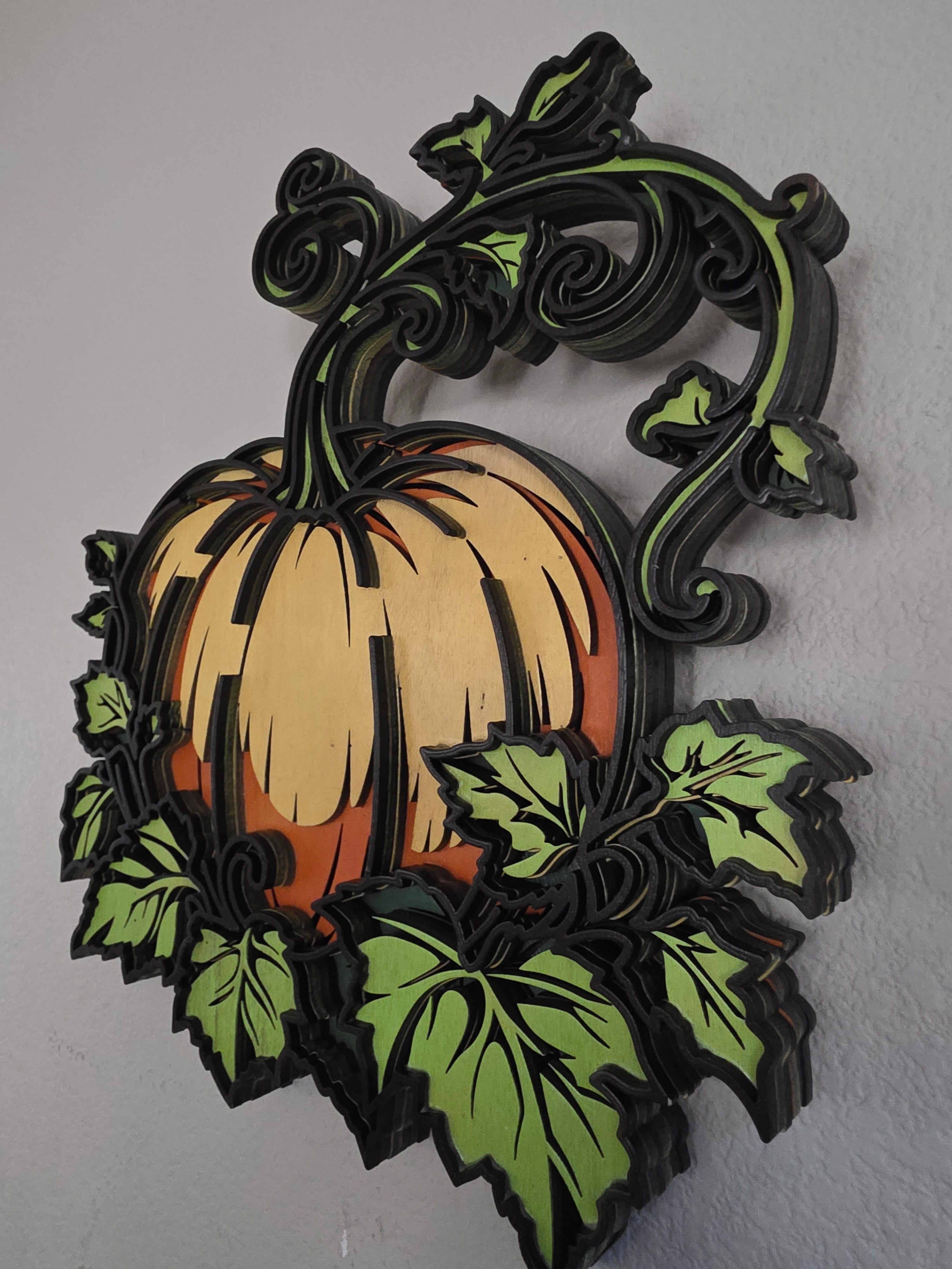 Pumpkin Vine Layered Wood Wall Art – Fall Harvest Décor