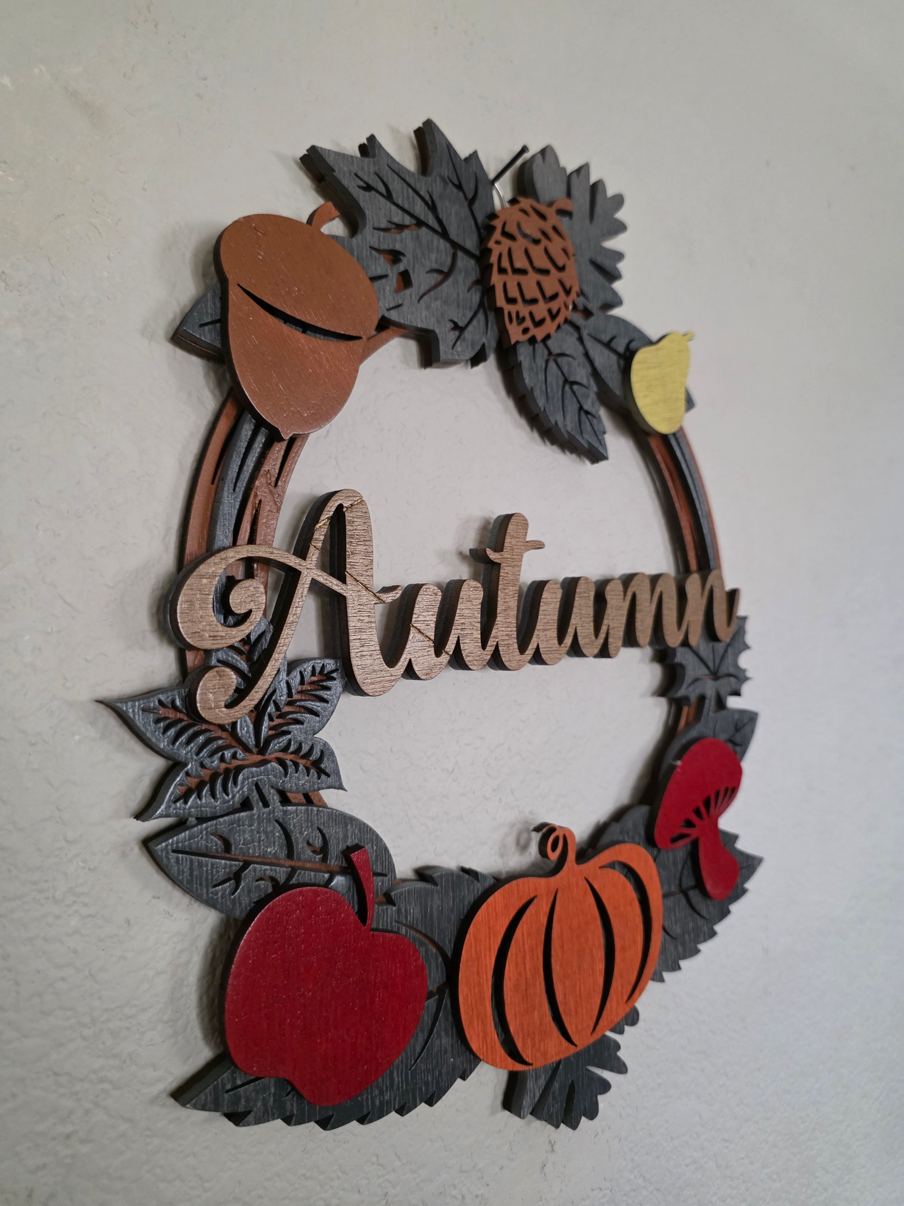 Autumn Harvest Wreath Layered Wood Wall Art – Fall Door Décor