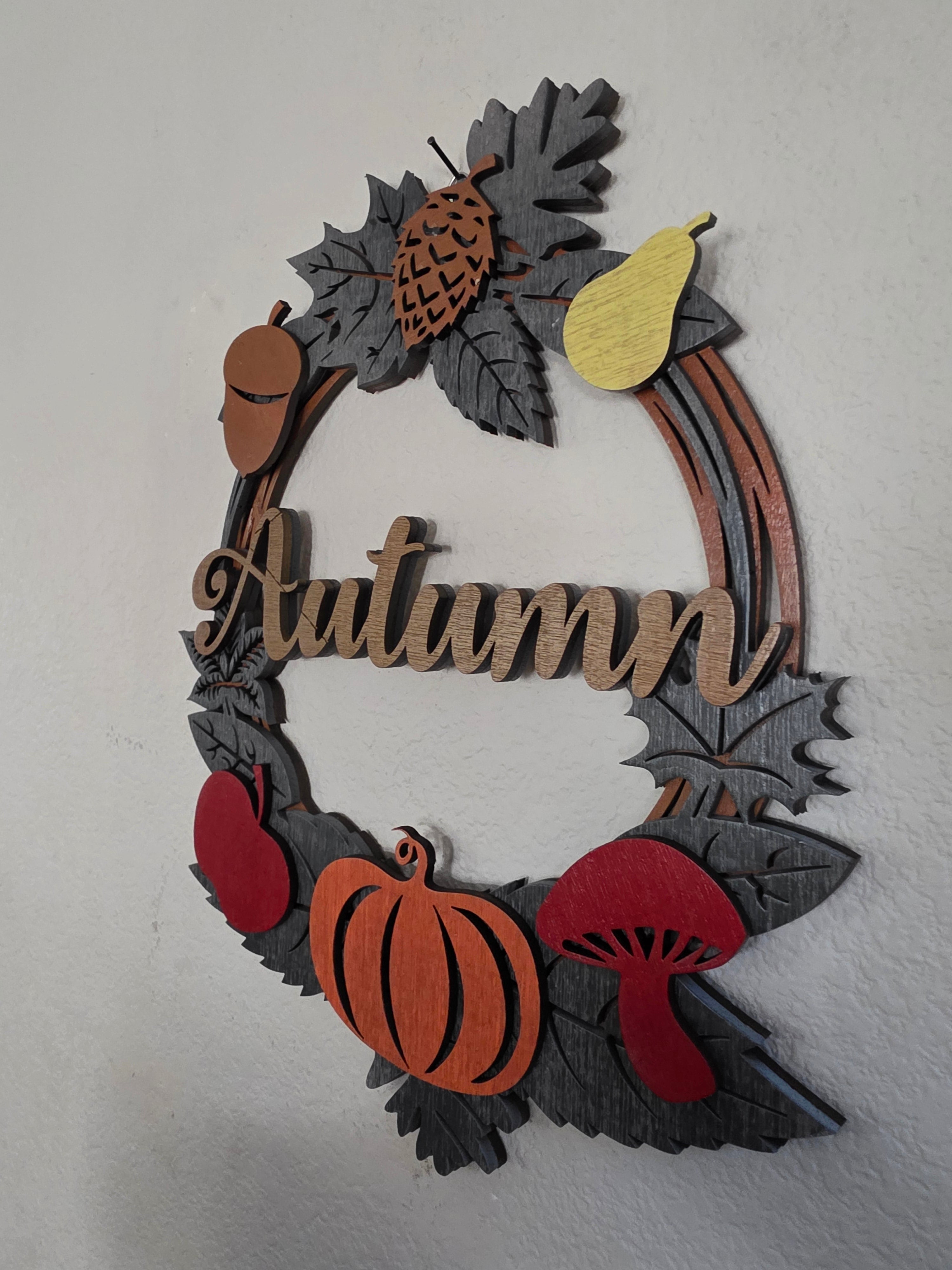 Autumn Harvest Wreath Layered Wood Wall Art – Fall Door Décor