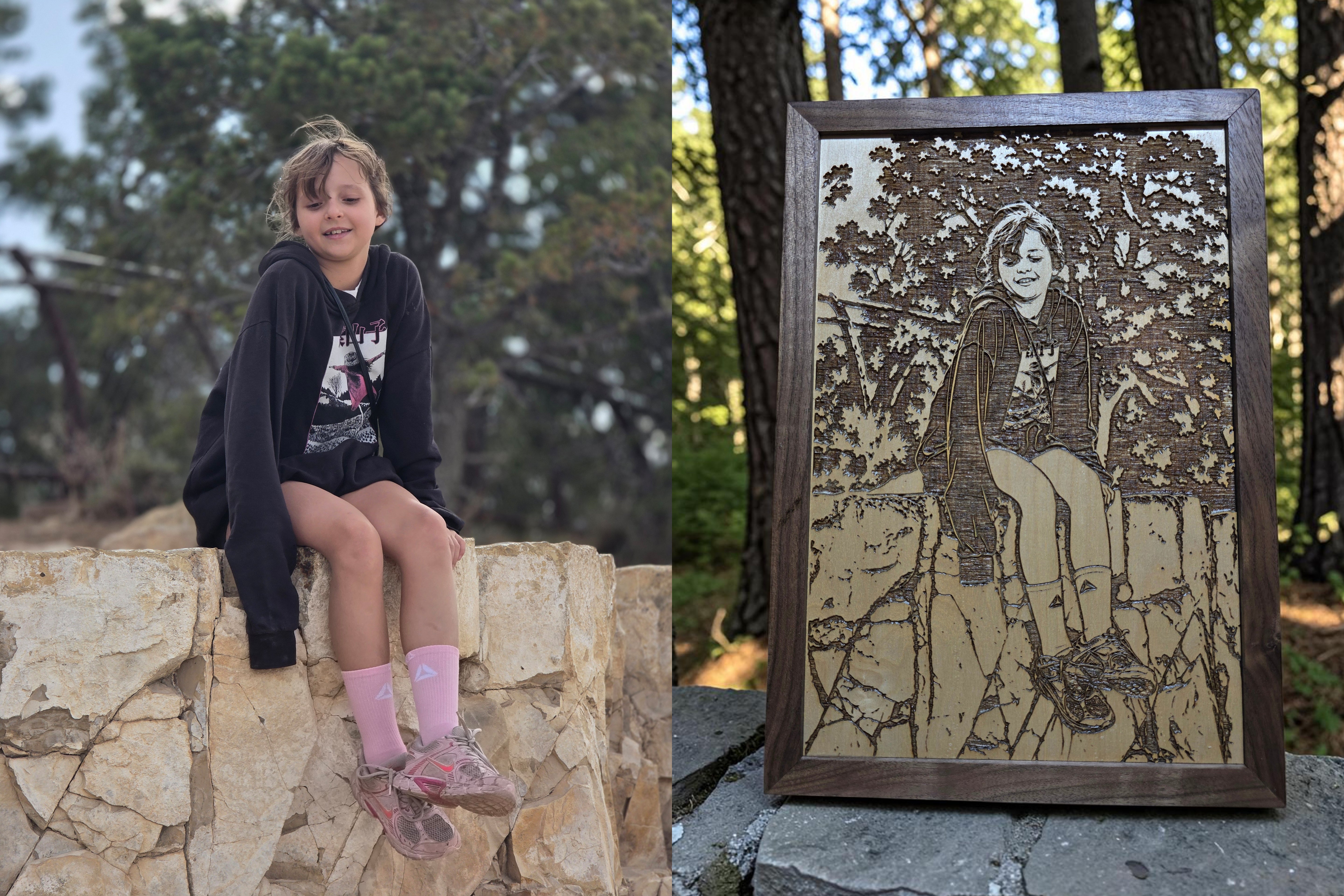 Custom Engraved Photo Portrait on Maple/Birch with Solid Walnut/Mahogany Frame