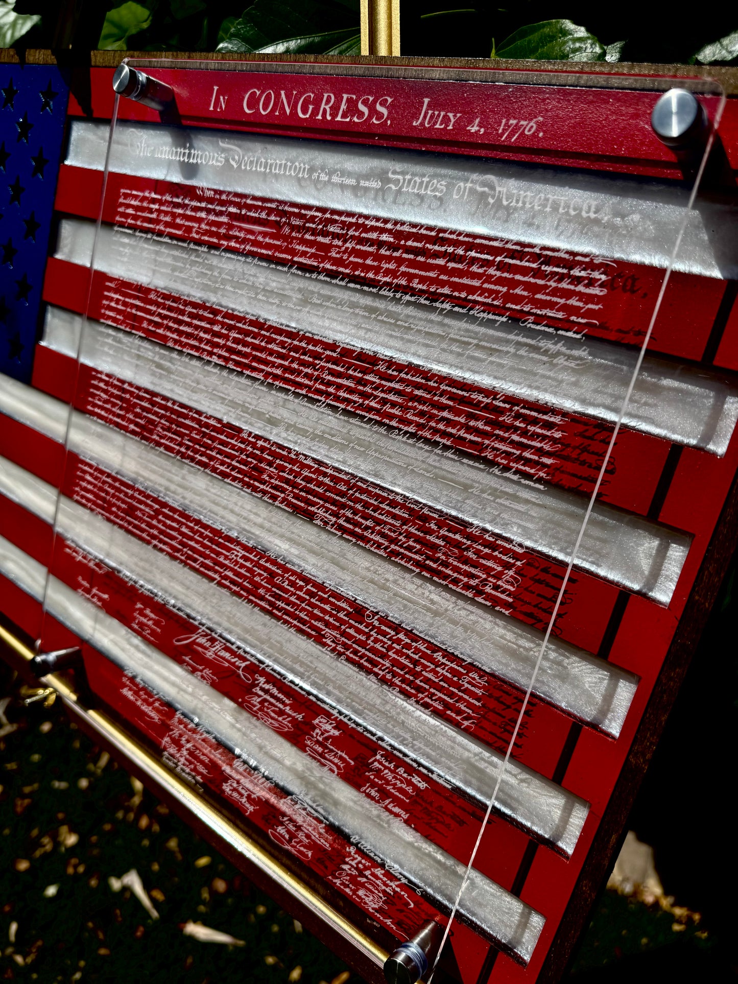 24" Patriotic Birch USA Wall Art with Epoxy Resin Inlay & Declaration of Independence on Acrylic