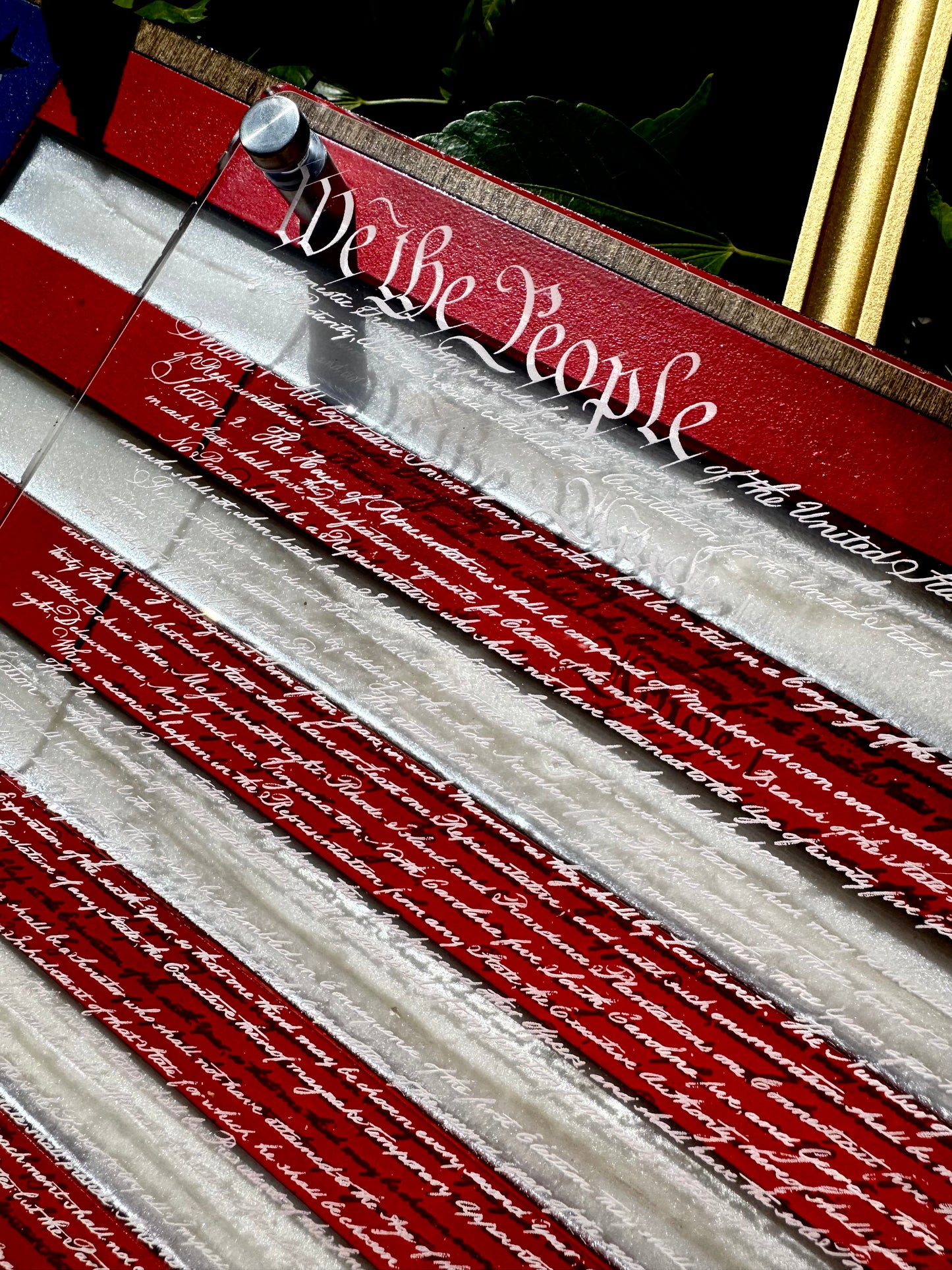 24" Patriotic Birch USA Wall Art with Epoxy Resin Inlay & Constitution Preamble on Acrylic