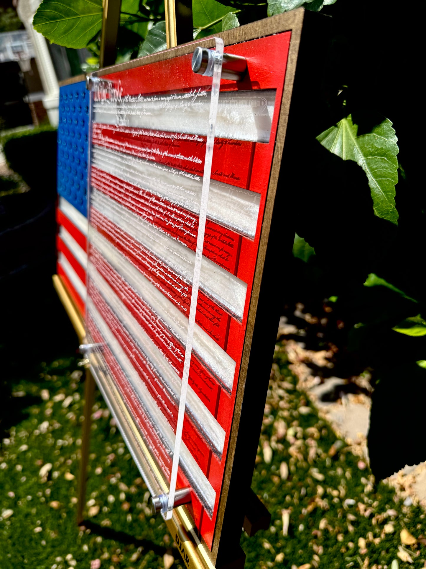 24" Patriotic Birch USA Wall Art with Epoxy Resin Inlay & Constitution Preamble on Acrylic