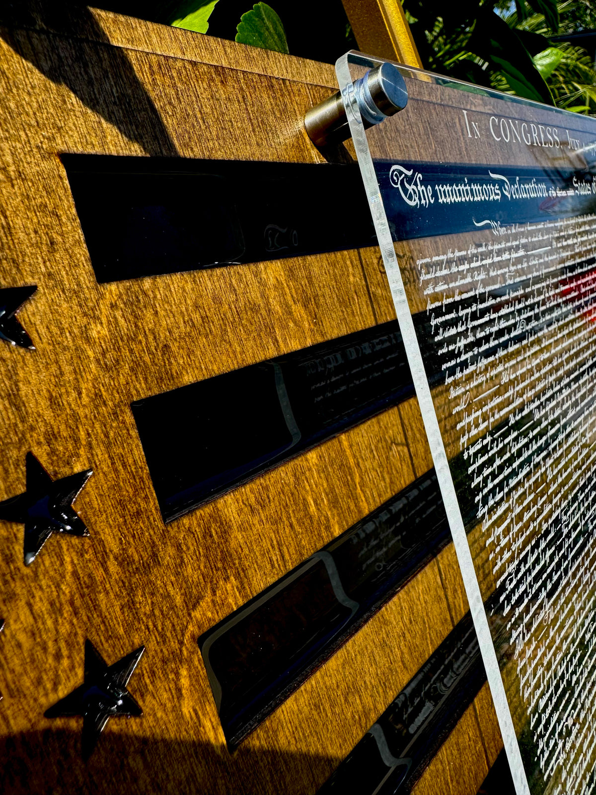 24" Laser-Engraved Birch USA with Black Epoxy Inlay & Declaration of Independence on Acrylic