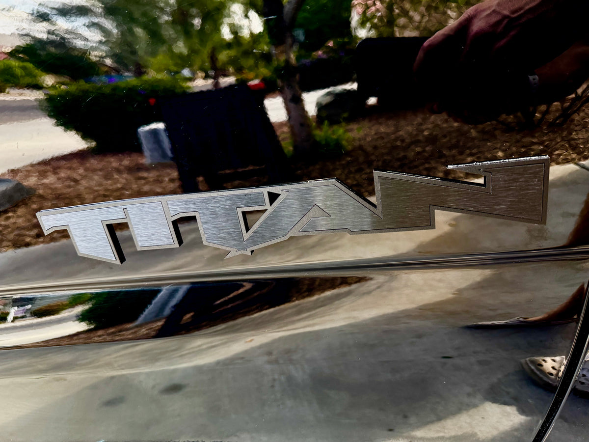 Custom Nissan Titan Emblems – 1/8″ Cast Acrylic with Black Edge & Brushed Black Inlay