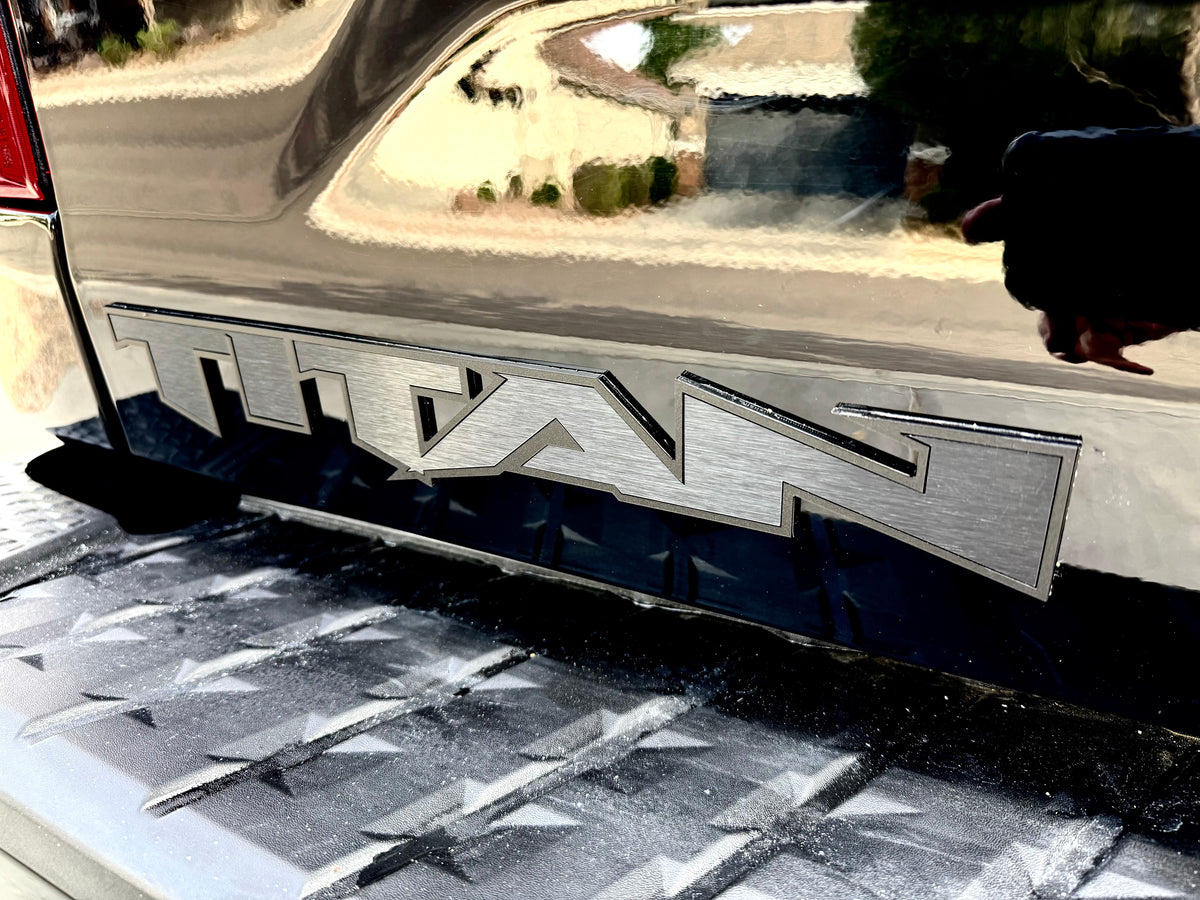 Custom Nissan Titan Emblems – 1/8″ Cast Acrylic with Black Edge & Brushed Black Inlay