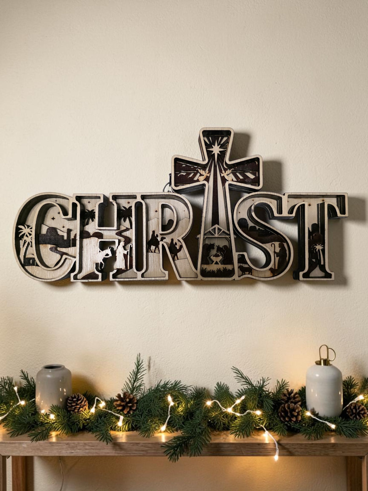 CHRIST nativity layered wood Christmas wall art