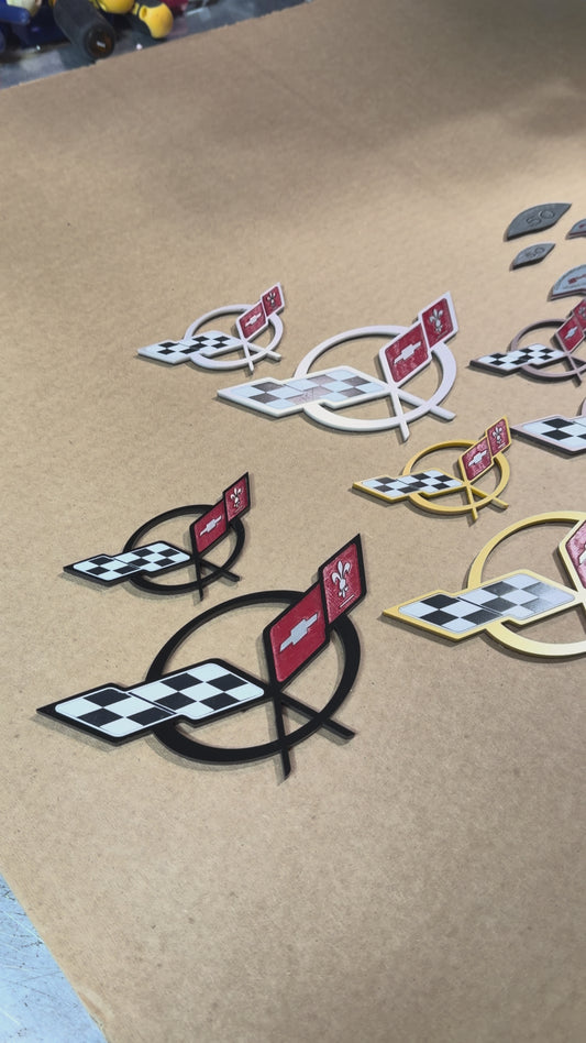 Corvette C5 Acrylic Emblems – Fender (4") & Nose/Trunk (6.5") | 4 Colors | 3M VHB | Optional 50th Anniversary & Commemorative Inserts